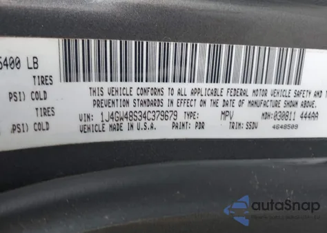 2004 Jeep Grand Cherokee Laredo z USA, uszkodzony, nr VIN 1J4GW48S34C379679